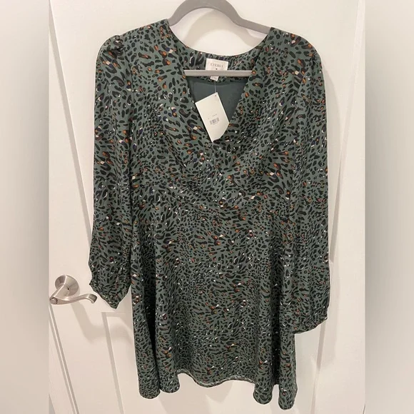 Everly | Dresses | Green Leopard Print Long Sleeve Mini Dress | Poshmark